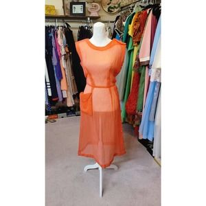 XXS vintage red sheer dress with glass buttons